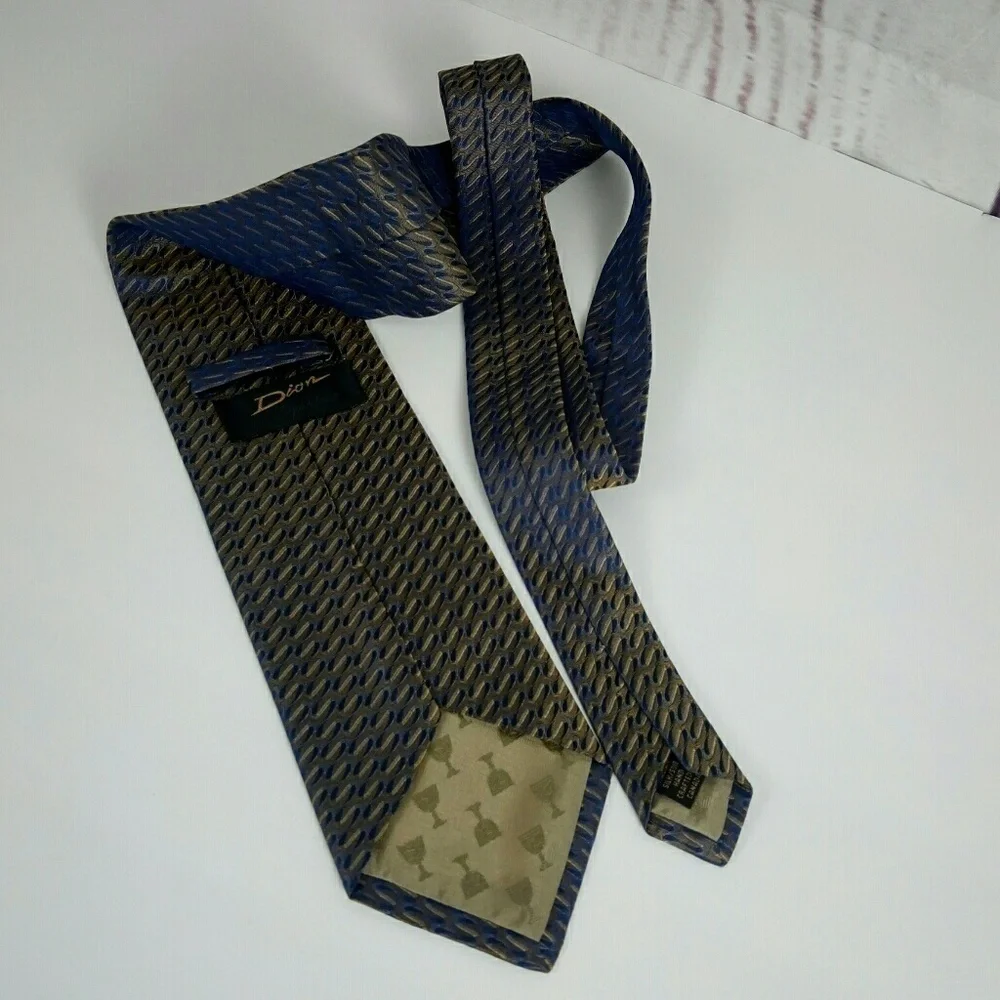Dion Signature Blue Gold Silk Neck Tie 4